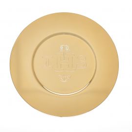 Patena wyprofilowana, złocona z napisem IHS śr. 16,5 cm - PATENY LITURGICZNE