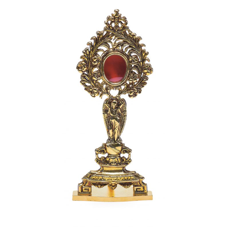 Relikwiarz z brązu, pozłacany 32 cm - RELIKWIARZE - Relikwiarz z brązu, pozłacany 32 cm