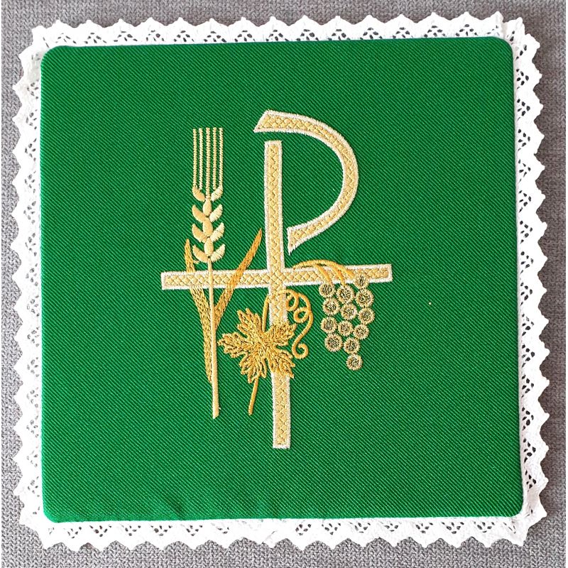 Palka haftowana zielona - P, kłos, winogrona - kolor zielony - Palka haftowana zielona - P, kłos, winogrona