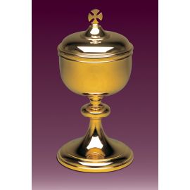 Puszka na komunikanty mosiężna, pozłacana,  h: 28 cm. - PUSZKI MSZALNE
