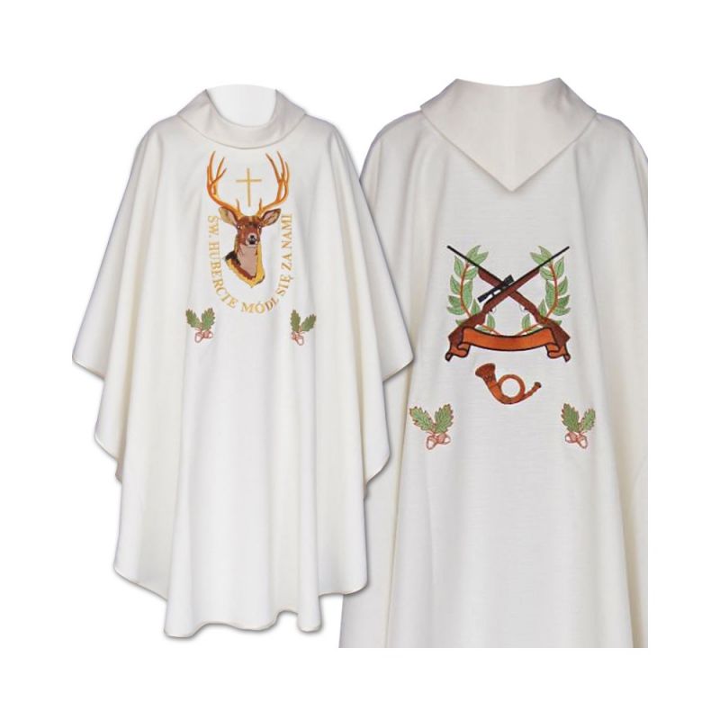 Ornat haftowany ecru Święty Hubert - Ornaty z wizerunkiem świętych - Ornat haftowany ecru Święty Hubert