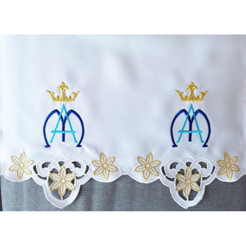 Obrus ołtarzowy haftowany - wzór maryjny (167) - OBRUSY OŁTARZOWE - Obrus ołtarzowy haftowany - wzór maryjny (167)