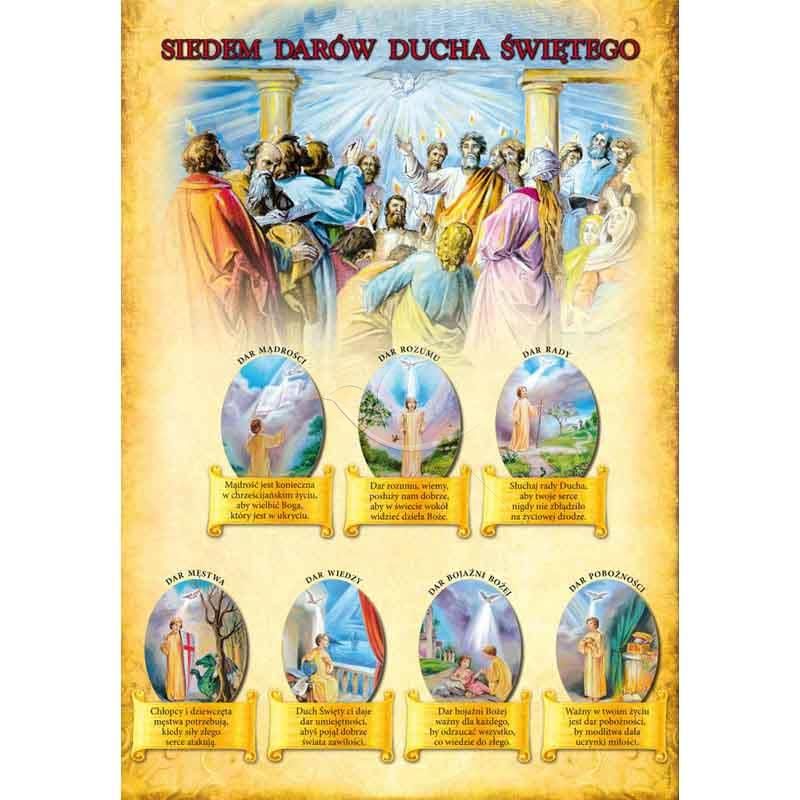 Plakat - Siedem darów Ducha Świętego - Plakaty religijne edukacyjne, sentencje - Plakat - Siedem darów Ducha Świętego