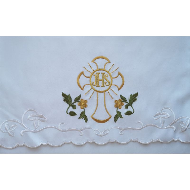 Obrus ołtarzowy haftowany - wzór eucharystyczny (183) - OBRUSY OŁTARZOWE - Obrus ołtarzowy haftowany - wzór eucharystyczny (183)