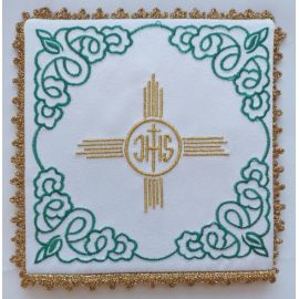 Palka haftowana IHS + złoty krzyż (4) - kolor biały, srebrny