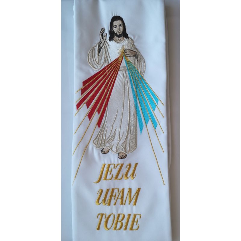 Stuła haftowana  Jezus Miłosierny, Święta Faustyna - Z POSTACIAMI - Stuła haftowana  Jezus Miłosierny, Święta Faustyna