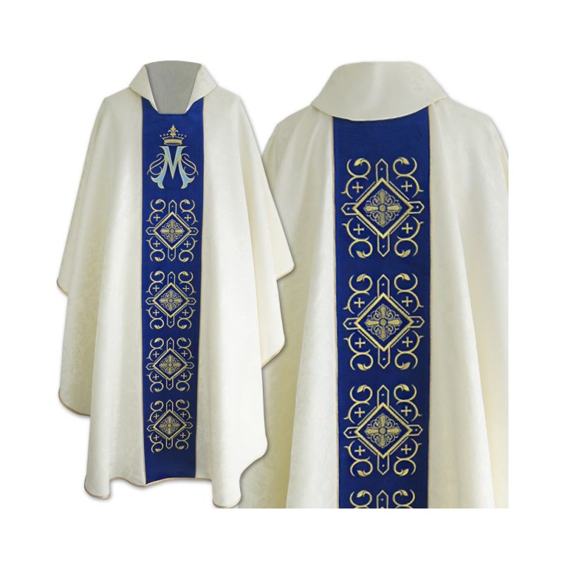 Ornat gotycki haftowany, aksamitny pas, wzór Maryjny (05) - Ornaty Maryjne - Ornat gotycki haftowany, aksamitny pas, wzór Maryjny (05)