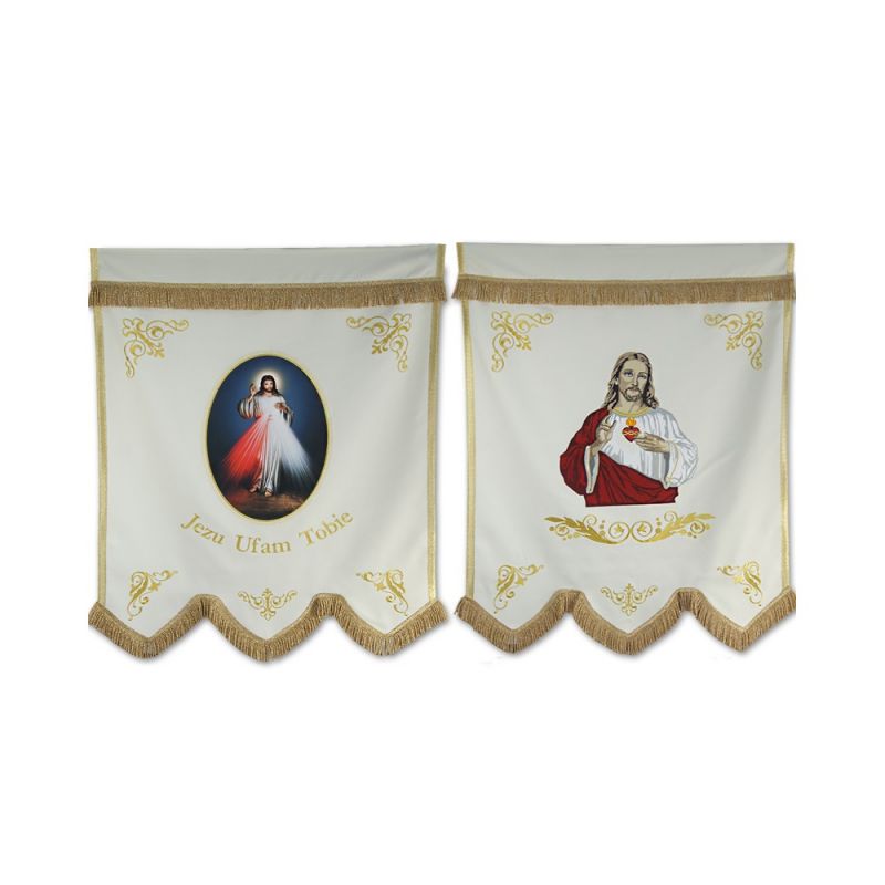 Chorągiew haftowana+ druk Serce Pana Jezusa, Jezus Miłosierny - CHORĄGWIE, SZTANDARY - Chorągiew haftowana+ druk Serce Pana Jezusa, Jezus Miłosierny