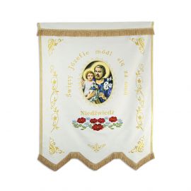 Chorągiew drukowana (Matka Boża, Św. Józef) + haftowane napisy, ornamenty - CHORĄGWIE, SZTANDARY - zdjęcie 3 - Chorągiew drukowana (Matka Boża, Św. Józef) + haftowane napisy, ornamenty