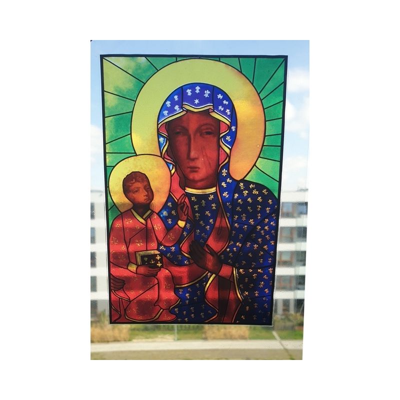 Witraż magnetyczny - Obraz Matki Bożej Jasnogórskiej - Witraże magnetyczne na szybę - Witraż magnetyczny - Obraz Matki Bożej Jasnogórskiej