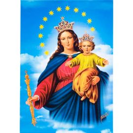 Matka Boża Wspomożycielka Wiernych - Ikona dwustronna z modlitwą format A5 - Ikony z  tektury introligatorskiej.