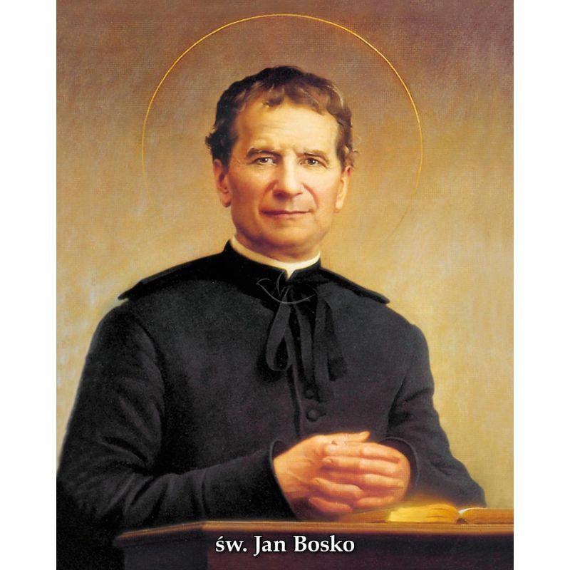 Święty Jan Bosko - Ikona dwustronna z modlitwą format A5 - Ikony z  tektury introligatorskiej. - Święty Jan Bosko - Ikona dwustronna z modlitwą format A5