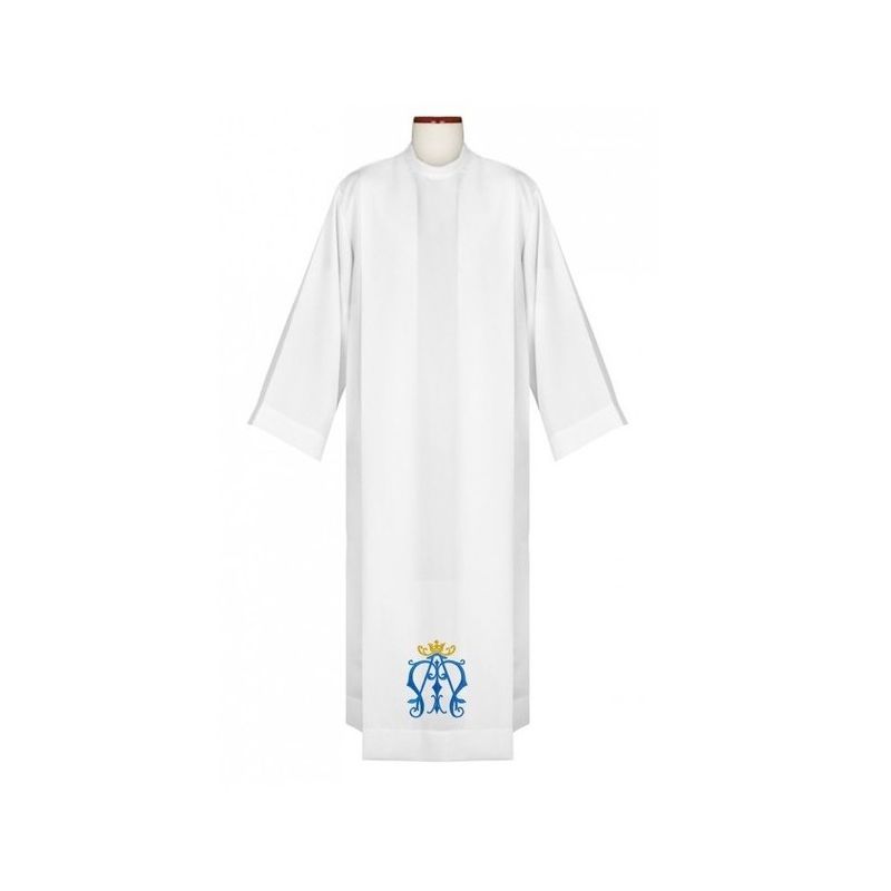 Alba kapłańska haftowany emblemat maryjny - KOMŻE I ALBY  KAPŁAŃSKIE - Alba kapłańska haftowany emblemat maryjny