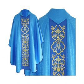 Ornat Maryjny gotycki, niebieski żakard - Ornaty Maryjne