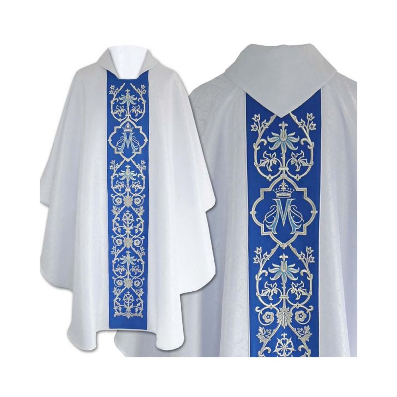Ornat Maryjny gotycki, biały żakard - Ornaty Maryjne - Ornat Maryjny gotycki, biały żakard