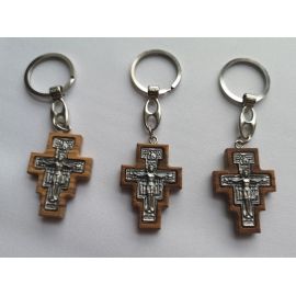 Brelok metalowy drewniany krzyż franciszkański - Breloki religijne
