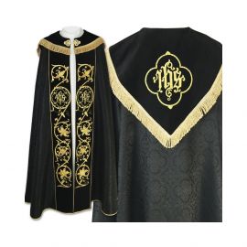 Kapa czarna haftowana IHS - aksamitne pasy (78) - KAPY LITURGICZNE