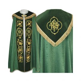 Kapa zielona haftowana IHS - aksamitne pasy (81) - KAPY LITURGICZNE