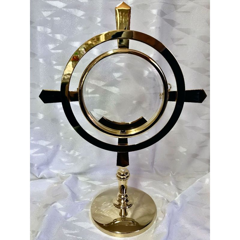 Monstrancja mosiężna luna 16 cm, pozłacana - 40 cm (D15) - MONSTRANCJE - Monstrancja mosiężna luna 16 cm, pozłacana - 40 cm (D15)