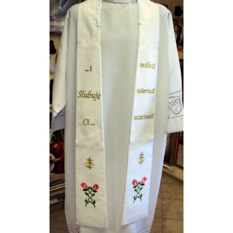 Stuła ślubna biała, haftowana (6) - EUCHARYSTYCZNE - Stuła ślubna biała, haftowana (6)
