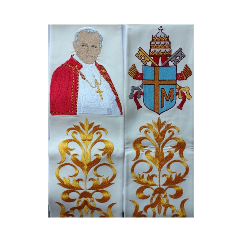 Bogato haftowana stuła Jan Paweł II - Z POSTACIAMI - Bogato haftowana stuła Jan Paweł II