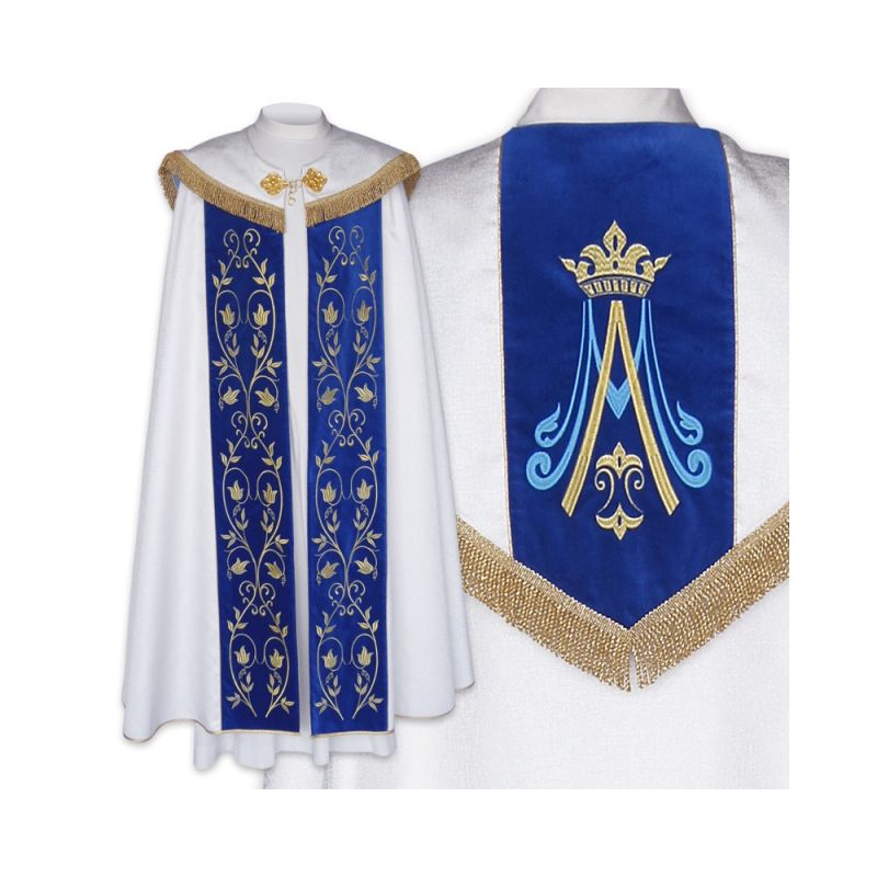 Kapa srebrna wzór Maryjny - niebieskie pasy (16) - KAPY LITURGICZNE - Kapa srebrna wzór Maryjny - niebieskie pasy (16)