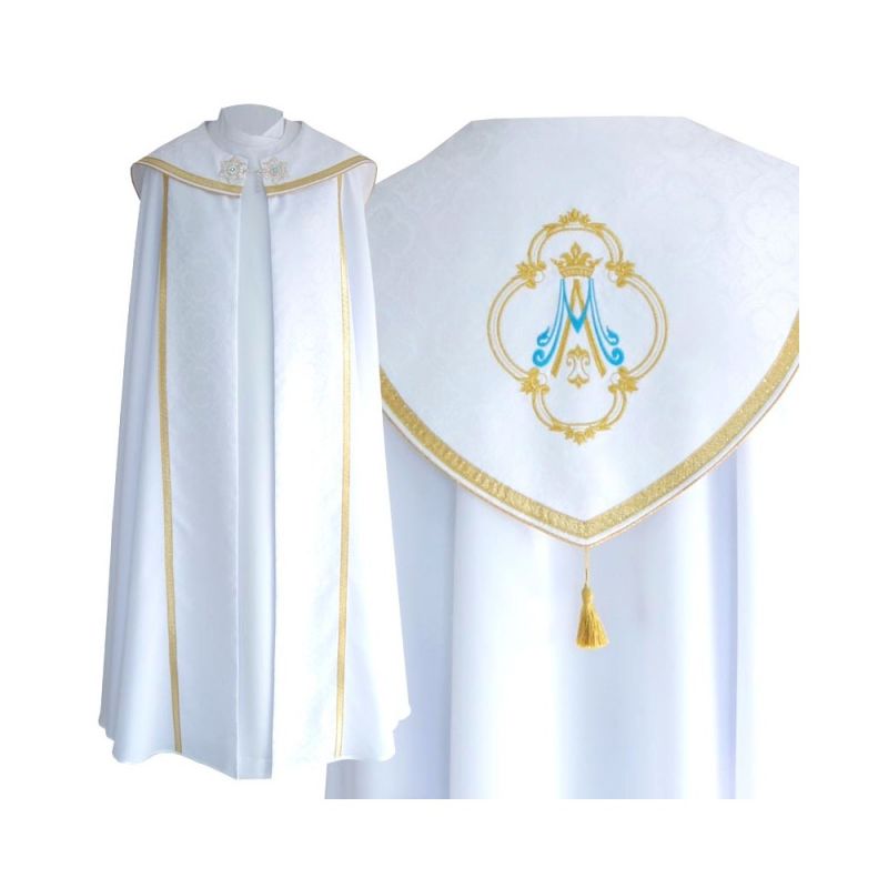 Kapa biała wzór Maryjny - tkanina gabardyna (24) - KAPY LITURGICZNE - Kapa biała wzór Maryjny - tkanina gabardyna (24)