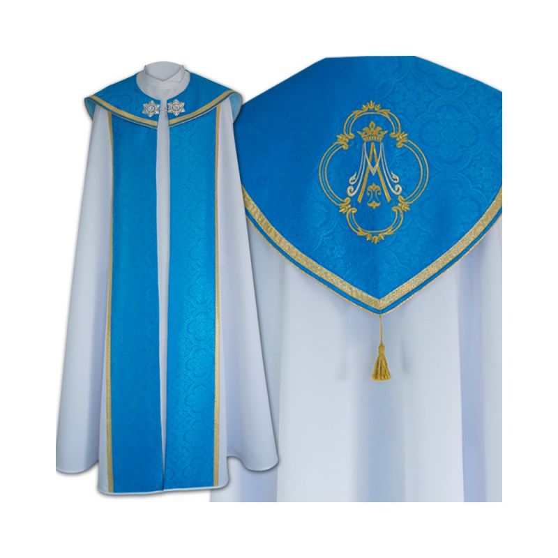 Kapa niebieska wzór Maryjny - tkanina gabardyna (25) - KAPY LITURGICZNE - Kapa niebieska wzór Maryjny - tkanina gabardyna (25)