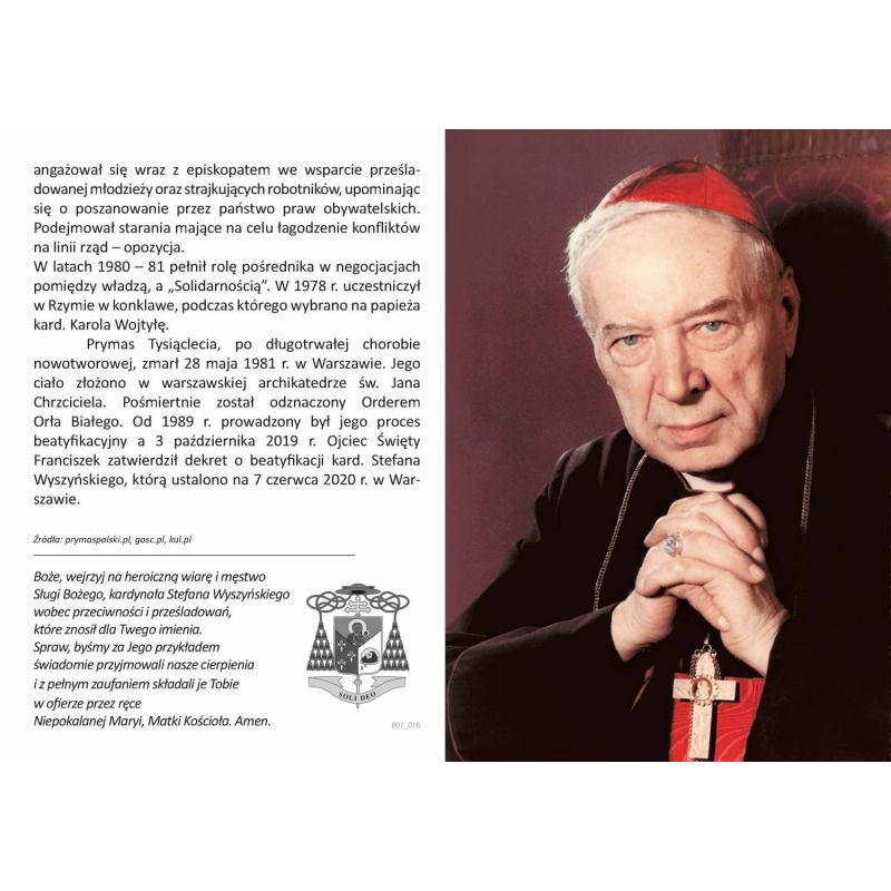 Folder rozkładany — Kardynał Stefan Wyszyński - Folder religijny - Folder rozkładany — Kardynał Stefan Wyszyński