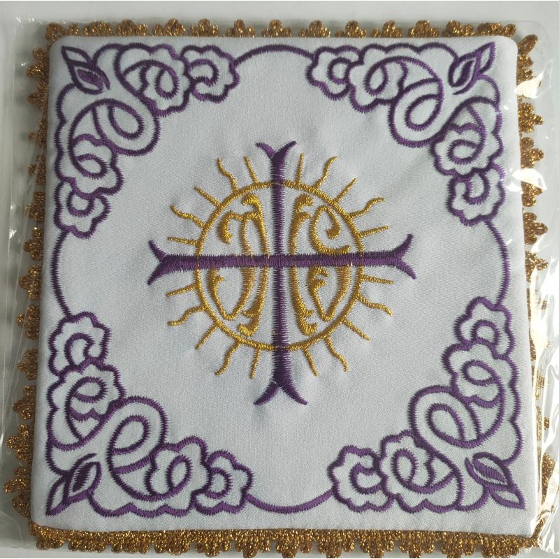 Palka haftowana IHS + ornament fioletowy (22) - BIELIZNA KIELICHOWA - Palka haftowana IHS + ornament fioletowy (22)