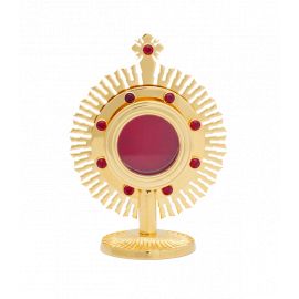 Relikwiarz mosiężny, pozłacany z rubinami - 13 cm (A) - RELIKWIARZE