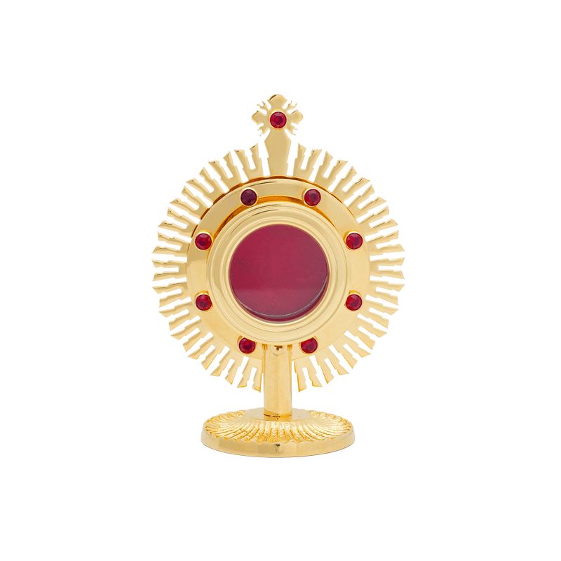 Relikwiarz mosiężny, pozłacany z rubinami - 13 cm (A) - RELIKWIARZE - Relikwiarz mosiężny, pozłacany z rubinami - 13 cm (A)