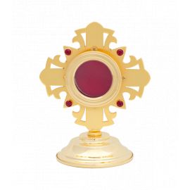 Relikwiarz mosiężny, pozłacany z rubinami - 13 cm - RELIKWIARZE