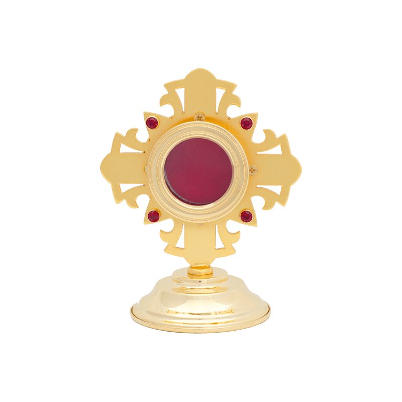 Relikwiarz mosiężny, pozłacany z rubinami - 13 cm - RELIKWIARZE - Relikwiarz mosiężny, pozłacany z rubinami - 13 cm
