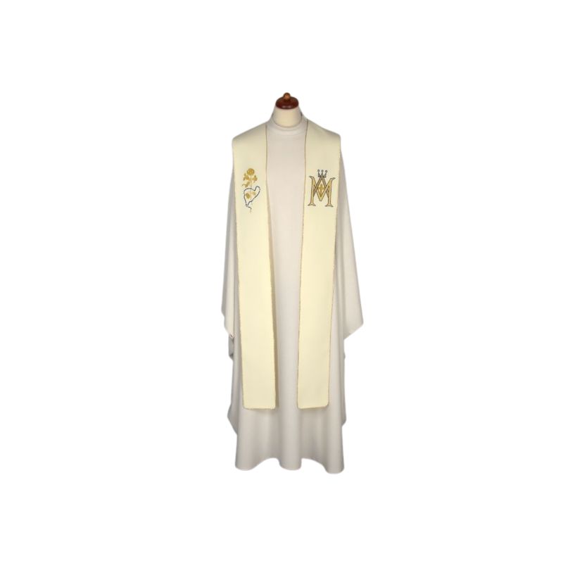 Stuła haftowana Maryjna - Emblemat M, korona (15) - EUCHARYSTYCZNE - Stuła haftowana Maryjna - Emblemat M, korona (15)