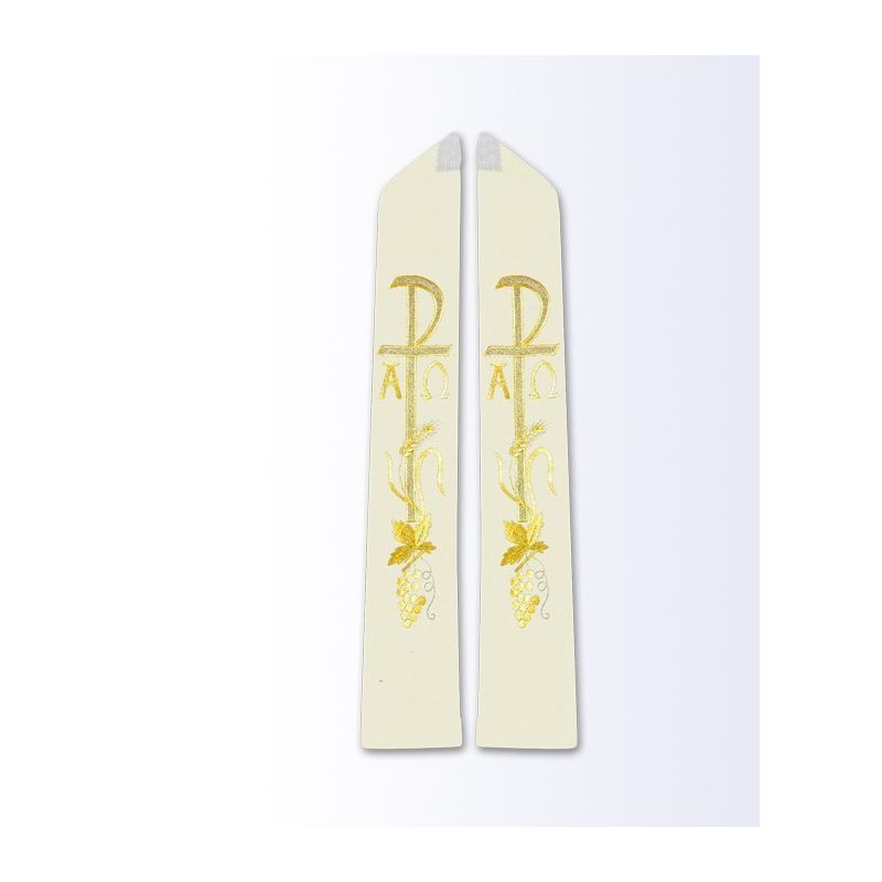 Stuła ecru z motywem eucharystycznym Alfa i Omega - EUCHARYSTYCZNE - Stuła ecru z motywem eucharystycznym