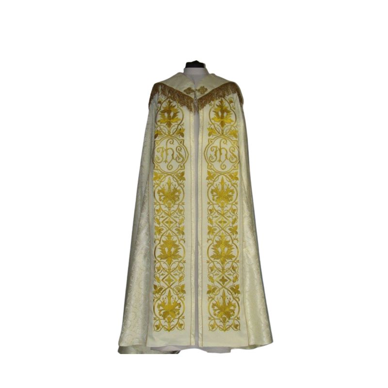 Kapa haftowana - IHS ecru - rozeta (1) - KAPY LITURGICZNE - Kapa haftowana - IHS ecru - rozeta (1)
