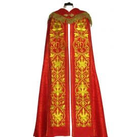 Kapa haftowana - IHS czerwona - rozeta (1) - KAPY LITURGICZNE