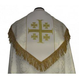 Kapa haftowana - Krzyż Jerozolimski biała - rozeta (3) - KAPY LITURGICZNE - zdjęcie 2 - Kapa haftowana - Krzyż Jerozolimski biała - rozeta (3)