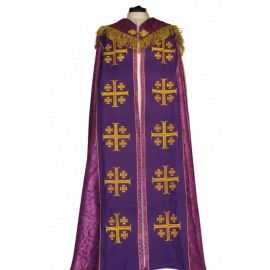 Kapa haftowana - Krzyż Jerozolimski fiolet - rozeta (3) - KAPY LITURGICZNE