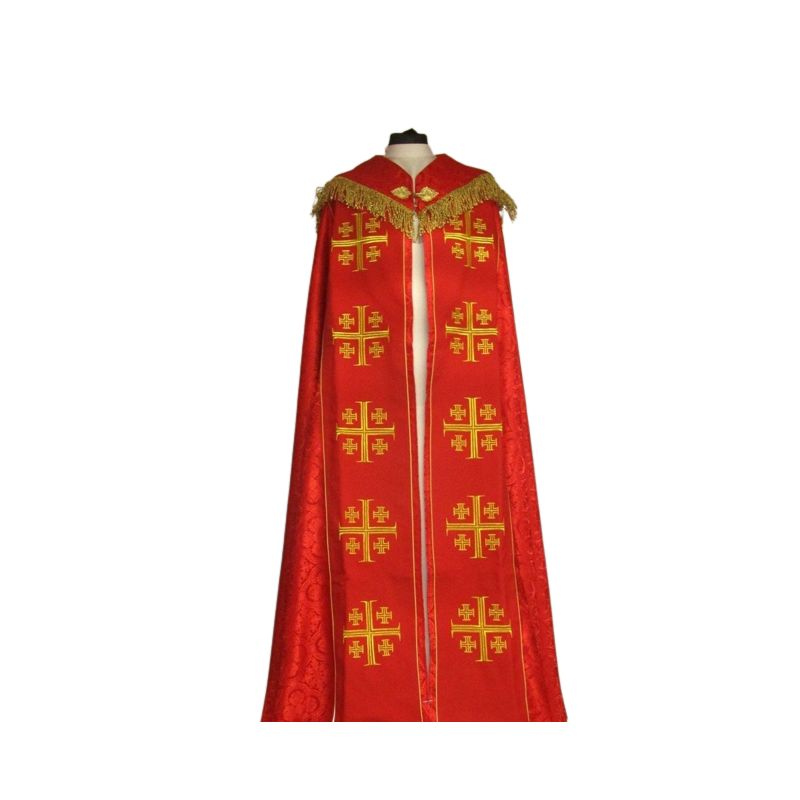 Kapa haftowana - Krzyż Jerozolimski czerwona - rozeta (3) - KAPY LITURGICZNE - Kapa haftowana - Krzyż Jerozolimski czerwona - rozeta (3)