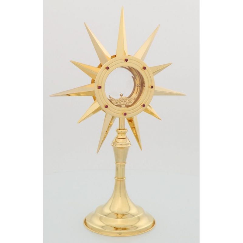 Monstrancja mosiężna, dekoracyjne kamienie - 44 cm (S18) - MONSTRANCJE - Monstrancja mosiężna, dekoracyjne kamienie - 44 cm (S18)