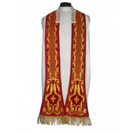 Ornat rzymski czerwony haftowany motyw eucharystyczny, aksamit (75) - Ornaty rzymskie - zdjęcie 2 - Ornat rzymski czerwony haftowany motyw eucharystyczny, aksamit (75)