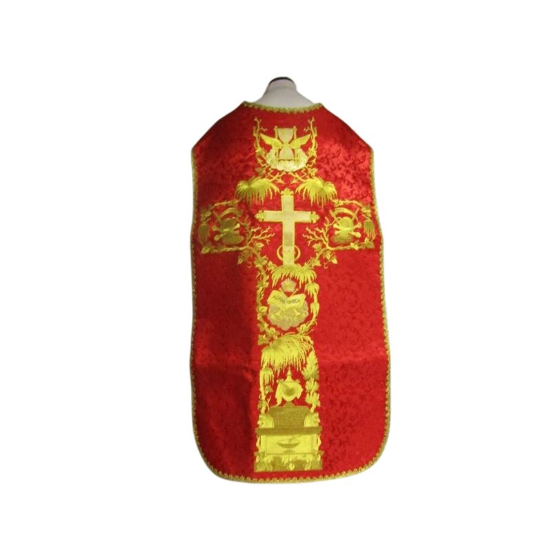 Ornat rzymski haftowany czerwony, Alfa i Omega (64) - Ornaty rzymskie - Ornat rzymski haftowany czerwony, Alfa i Omega (64)