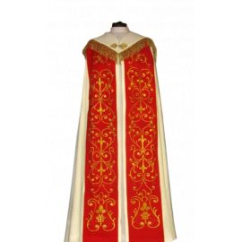 Kapa haftowana kremowo - czerwona - ornament (4) - KAPY LITURGICZNE