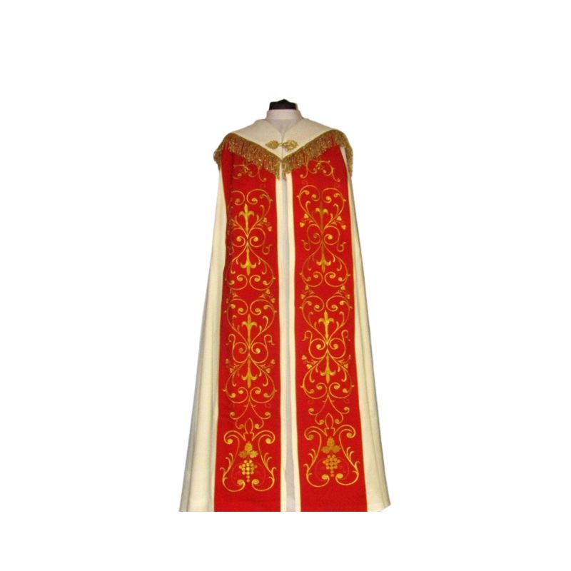 Kapa haftowana kremowo - czerwona - ornament (4) - KAPY LITURGICZNE - Kapa haftowana kremowo - czerwona - ornament (4)