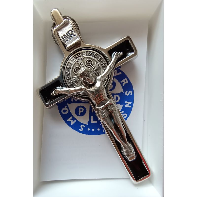 Krzyż Św. Benedykta, metalowy w kolorze srebrnym 8 x 4,2 cm - Cingulum/ Pasy lektorskie - Krzyż Św. Benedykta, metalowy w kolorze srebrnym 8 x 4,2 cm