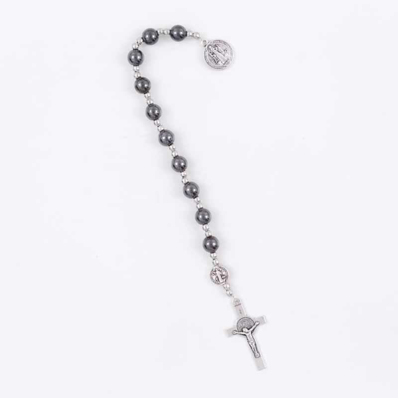 Dziesiątka różańca - Św. Benedykt (hematyt - 8 mm) - RÓŻAŃCE, KORONKI, TAJEMNICE RÓŻAŃCOWE - Dziesiątka różańca - Św. Benedykt (hematyt - 8 mm)