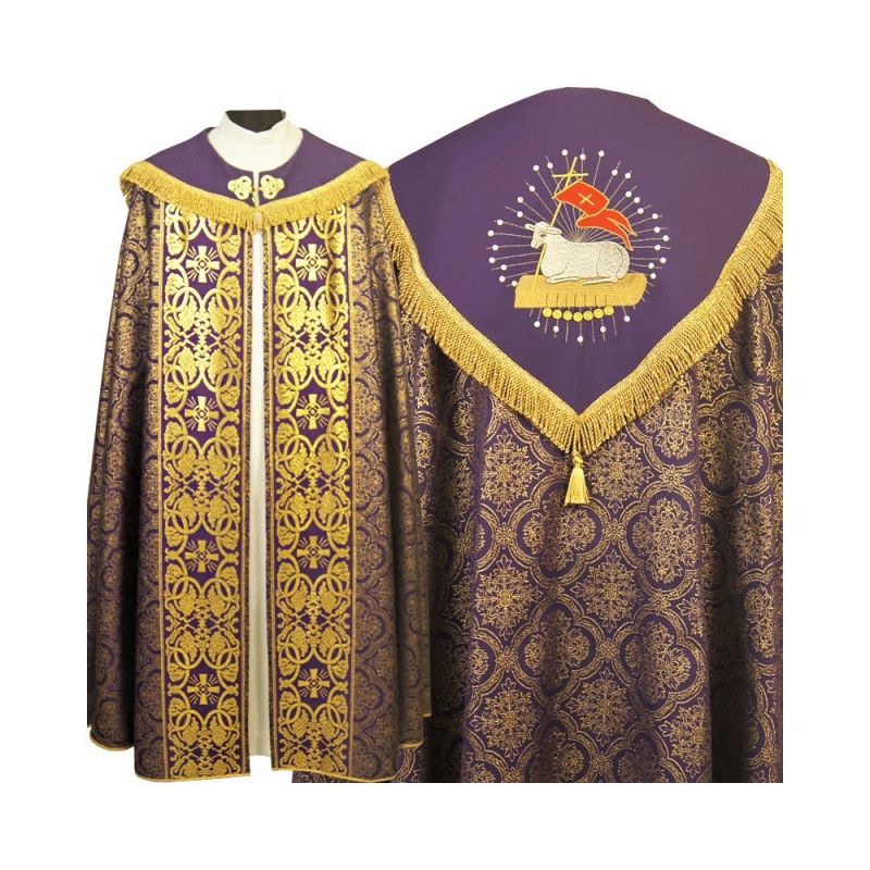 Kapa gotycka haftowana, fioletowa z dodatkami złotymi (91) - KAPY LITURGICZNE - Kapa gotycka haftowana, fioletowa z dodatkami złotymi (91)