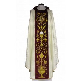 Ornat haftowany żakardowy, adamaszek - kielich (3) - Ornaty białe/ ecru